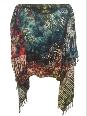Bohemian Tie-Dye Starfish Shawl Top - Multicolor sarong wrap